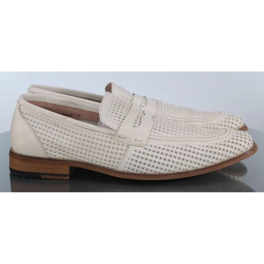 Stacy Adams Belvan Men's Moc Toe Penny Loafers Shoes Sz 9.5 M Perforated Leather